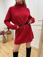 Vestito dolcevita rosso con cintura - Kontatto