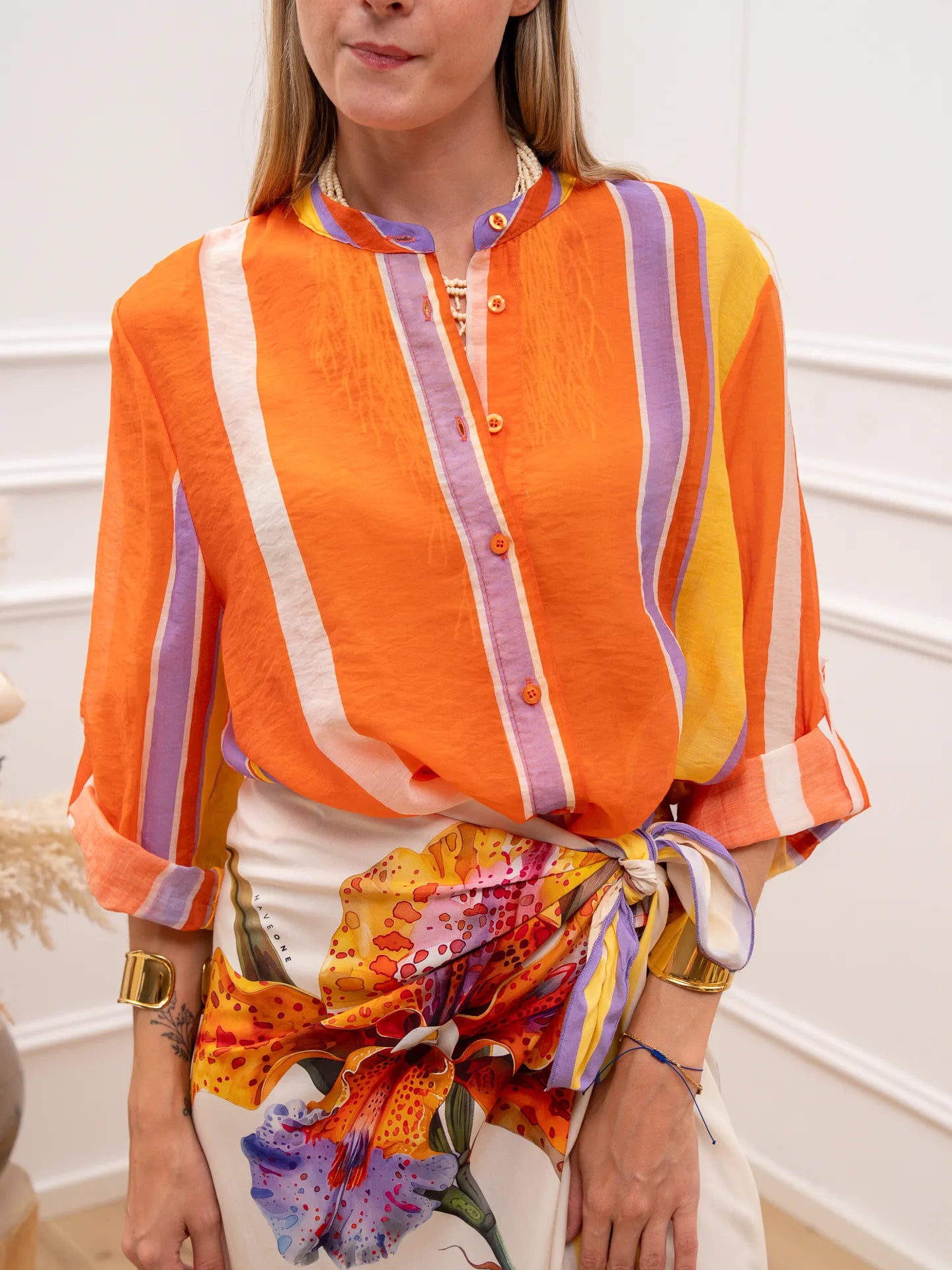 Camicia arancio riga viola e giallo - HaveOne