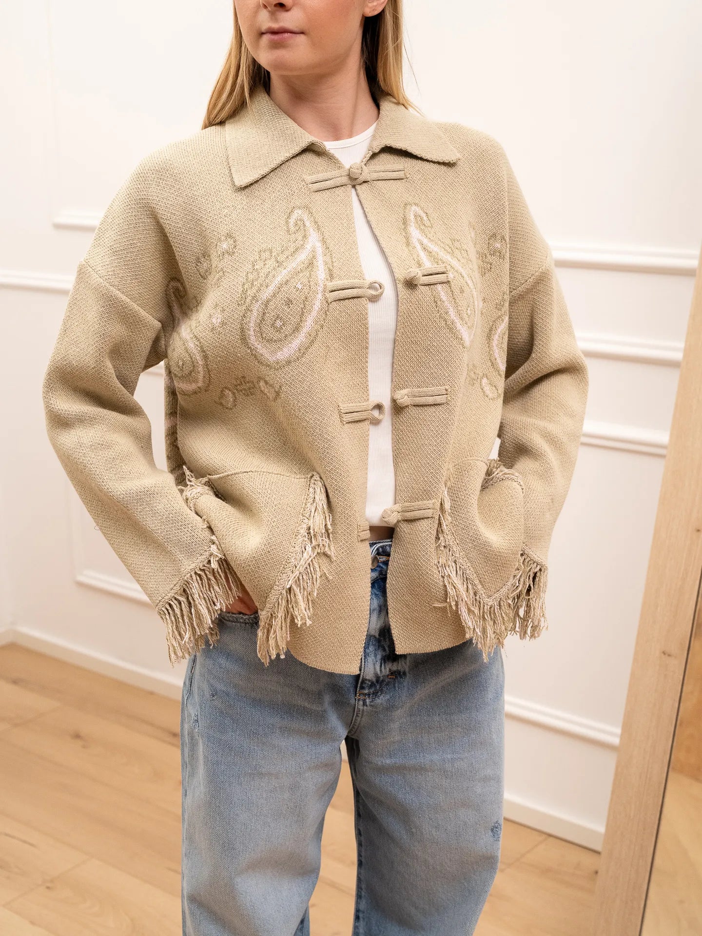 Giacca bandana salvia con alamari e frangette - Dixie