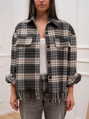 Giacca camicia in flanella check con frange - Vicolo