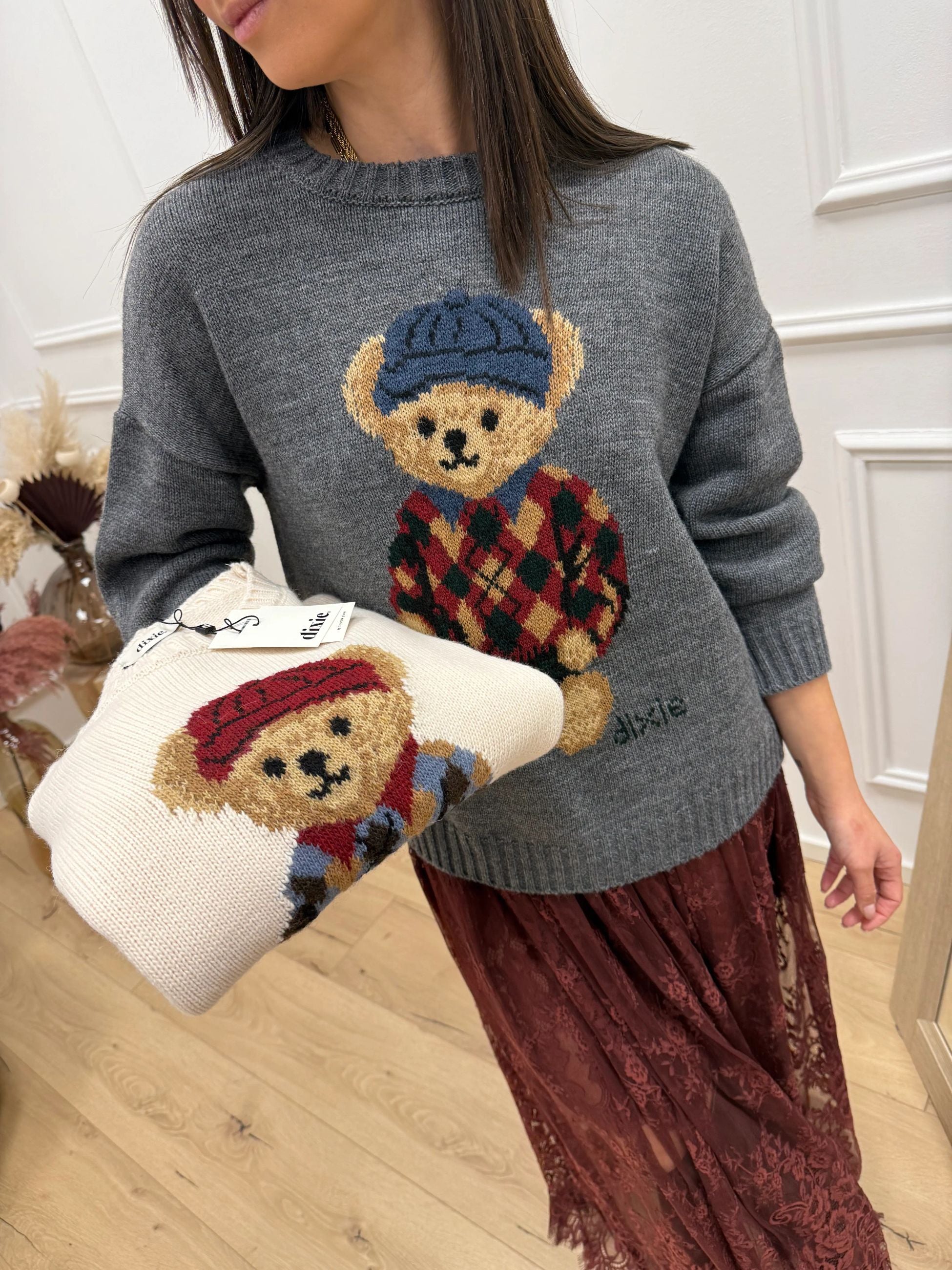 Maglia grigia teddy multicolor - Dixie