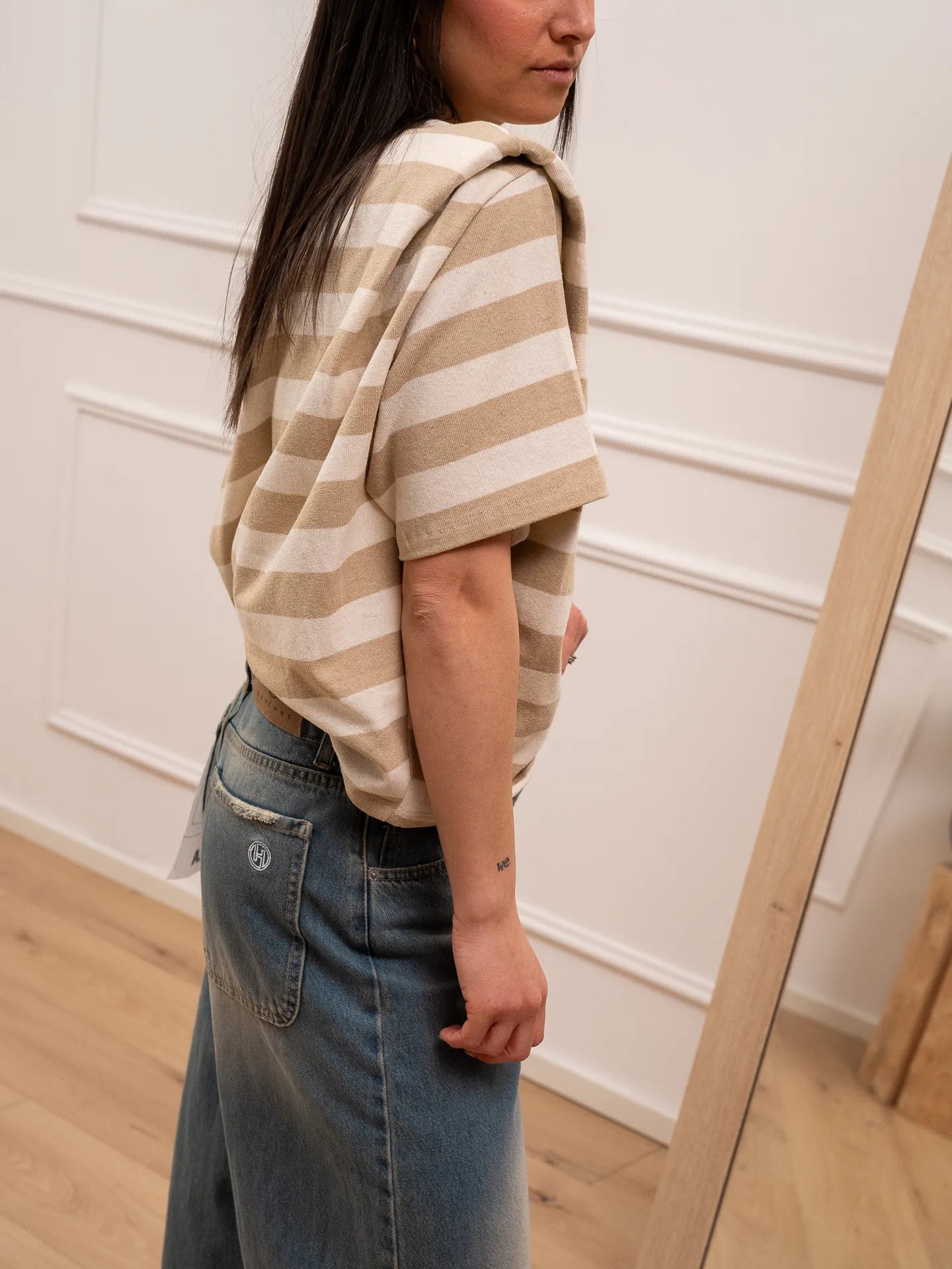 Maglia rigata beige, naturale con alette - Vicolo