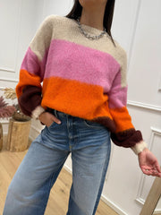 Maglia garzata a righe vino, arancio, bubble e beige - HaveOne