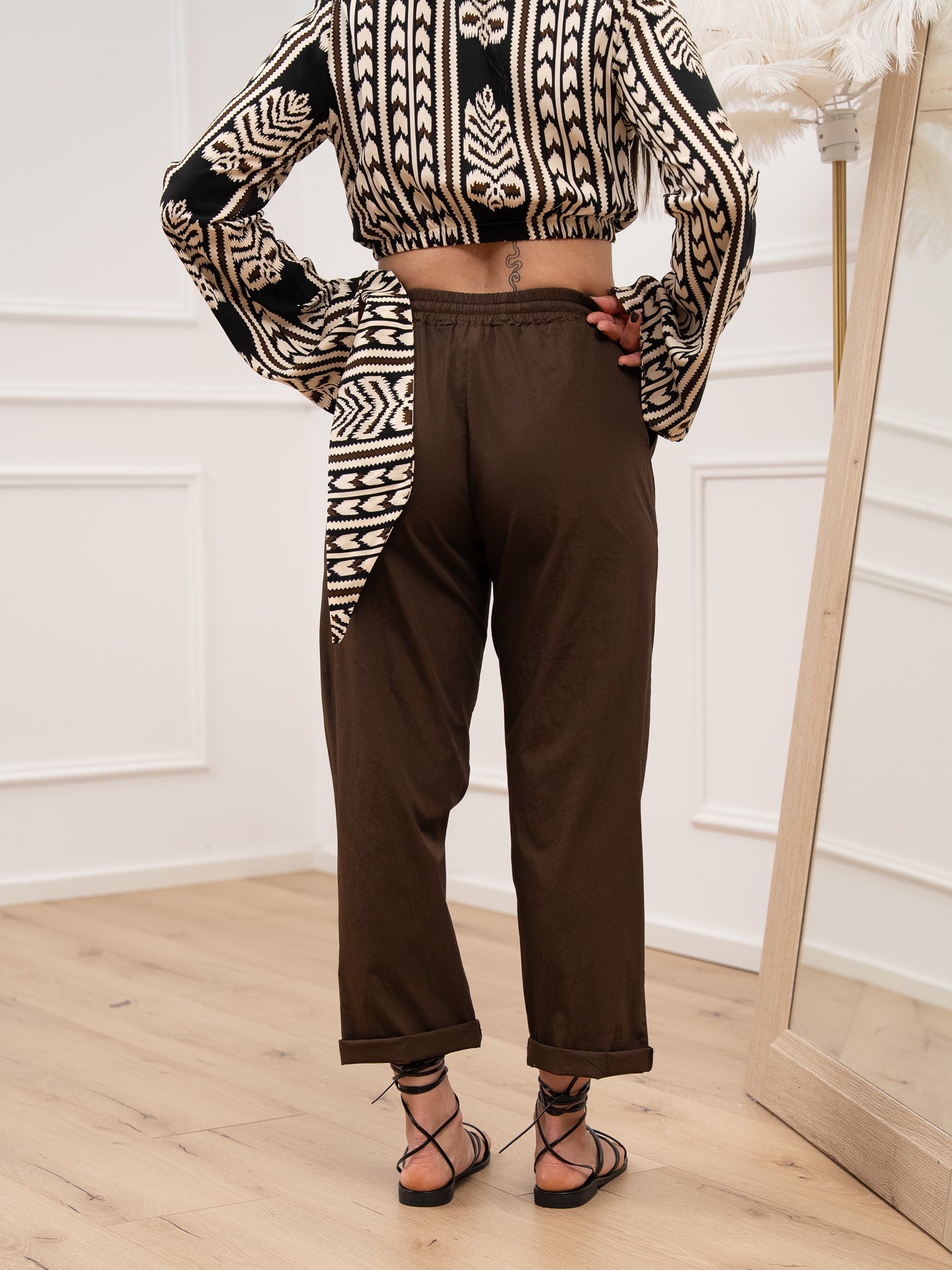 Pantaloni espresso in cotone con coulisse - HaveOne