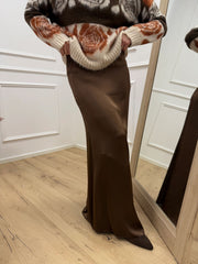 Gonna caramello dritta in satin - HaveOne