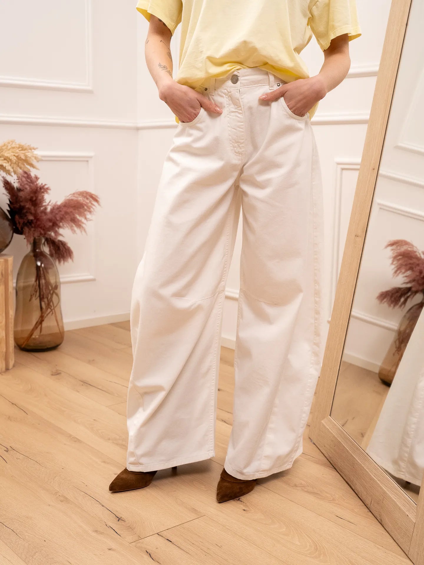 Jeans Louvre bianco barrel fit con pinces - Tensione In