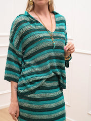 Polo punzonata righe verde smeraldo in lurex - The Loom Archive