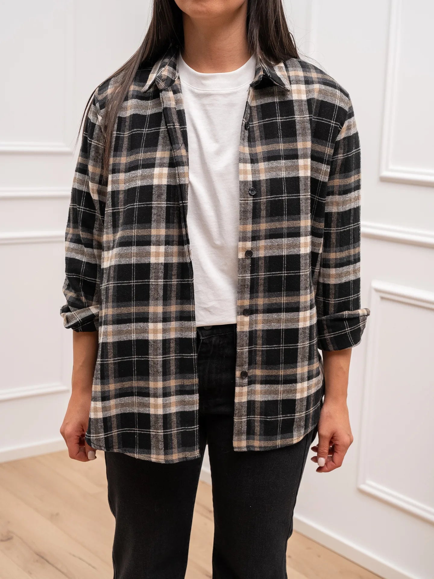 Camicia check sabbia, burro, nero in flanella - HaveOne