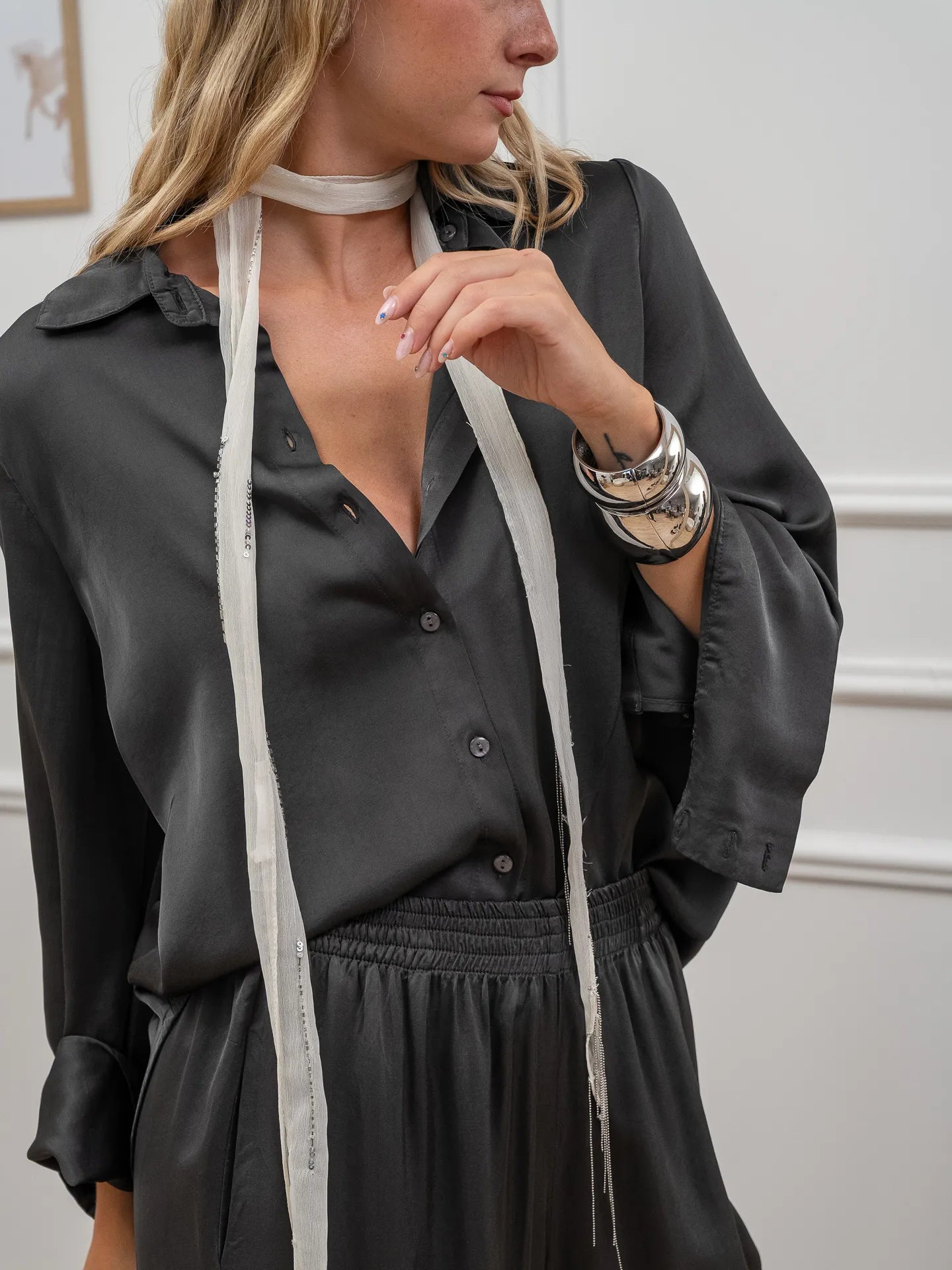 Camicia piombo satinata in viscosa - Vicolo