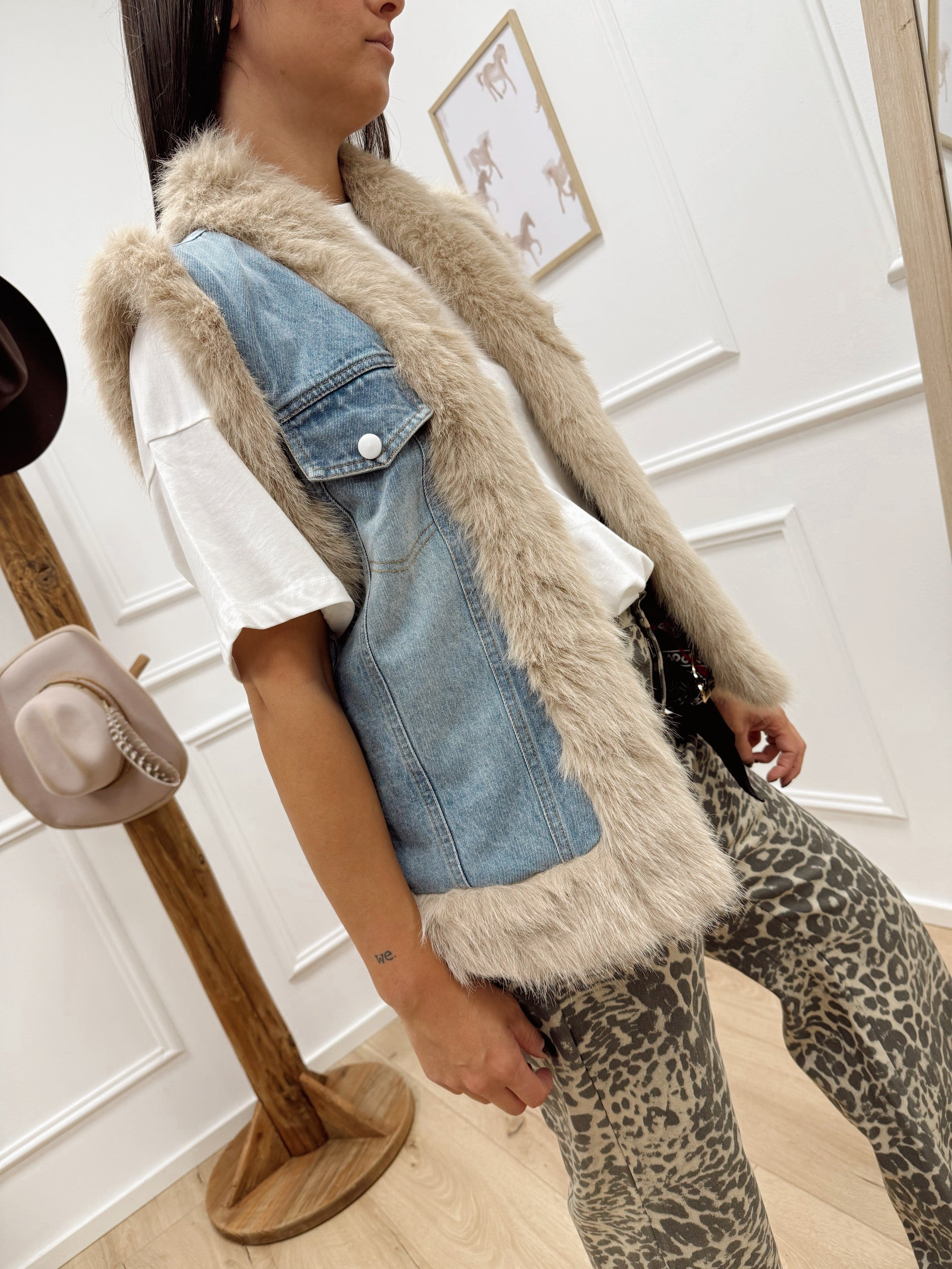 Gilet in denim e ecopelliccia - Dixie