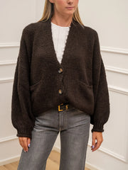 Cardigan tre bottoni moro con tasche - HaveOne