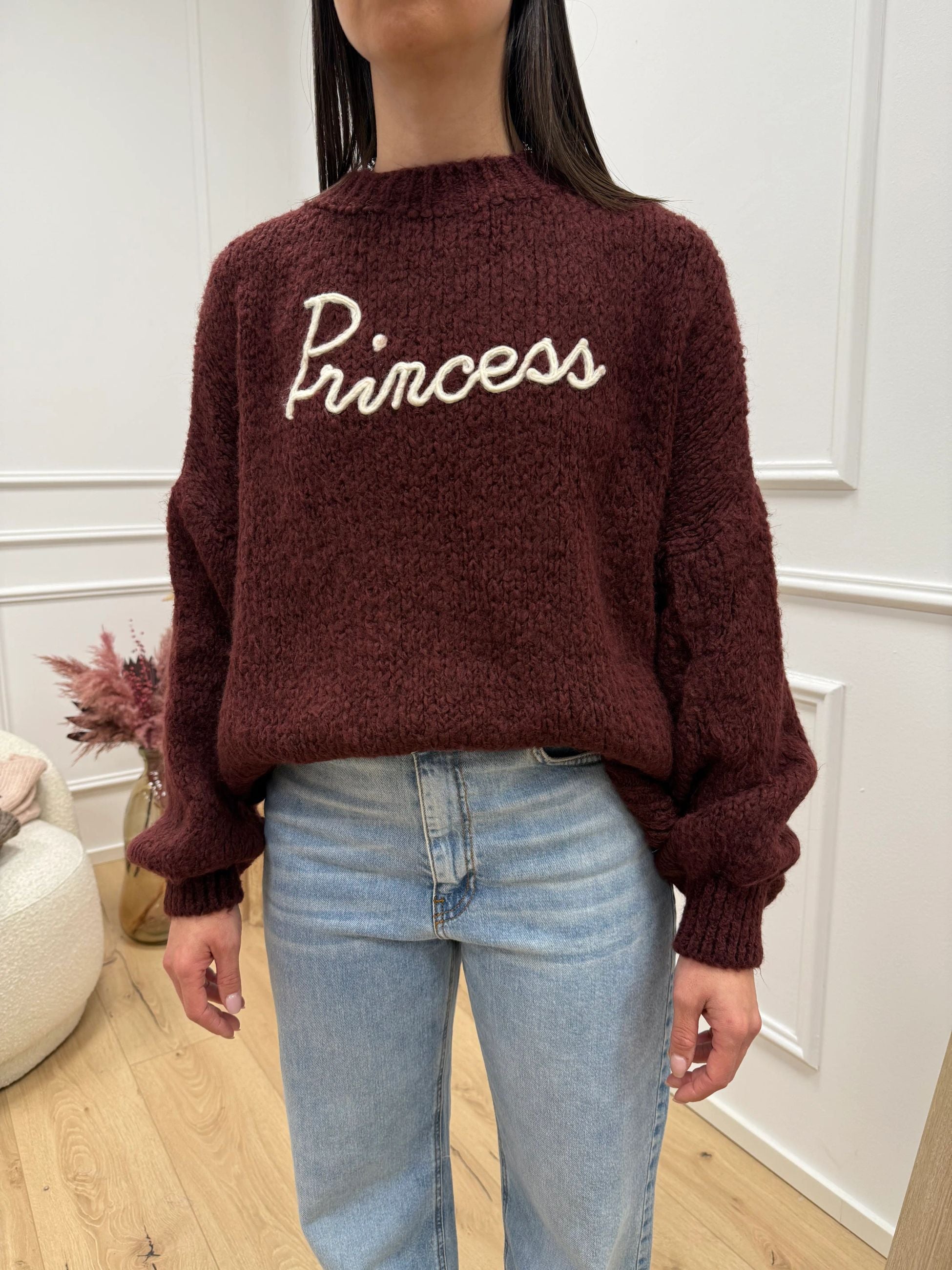 Maglia bordeaux ricamo "Princess" - You Decide