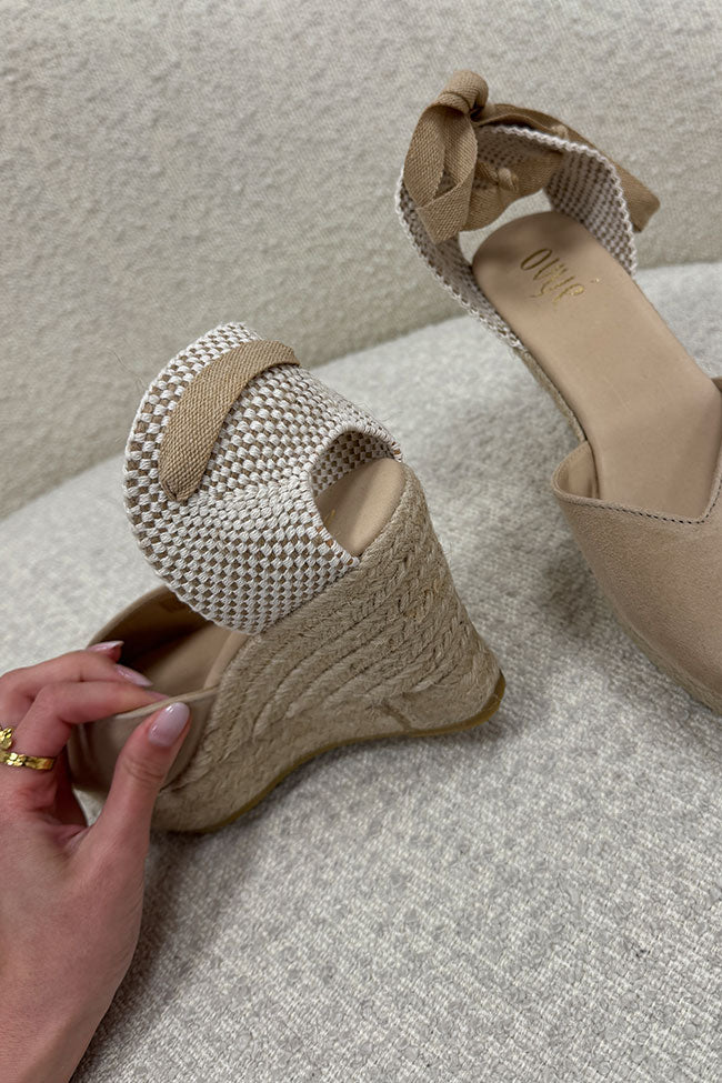 Espadrillas Tara con zeppa in lino beige - Ovyè