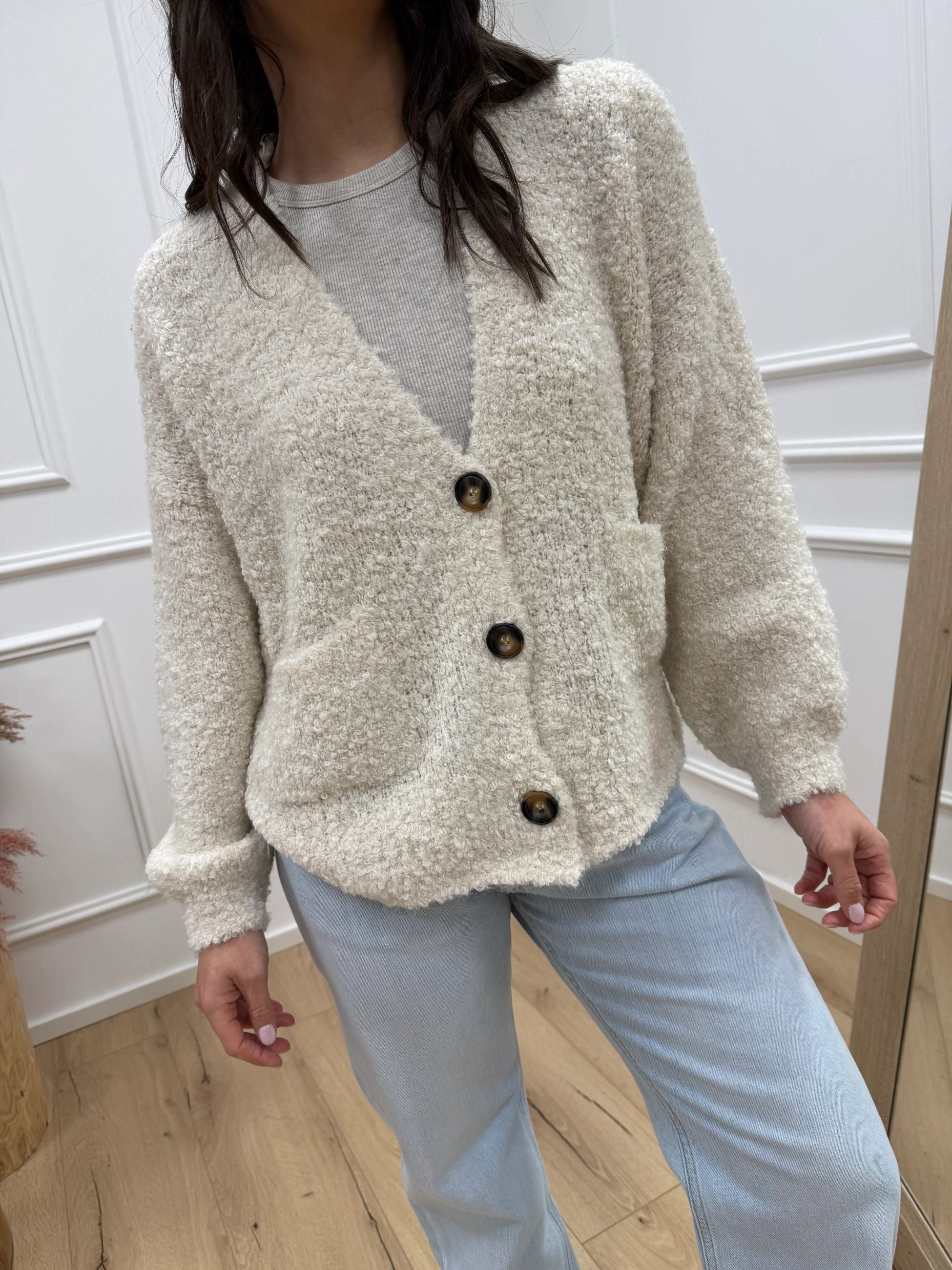 Cardigan tre bottoni burro misto lana - HaveOne