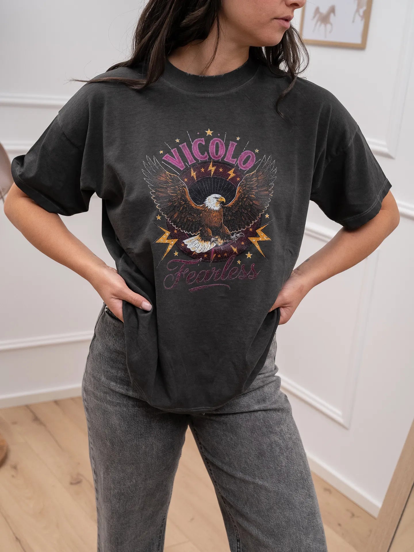 T shirt "Fearless" grigia destroy - Vicolo