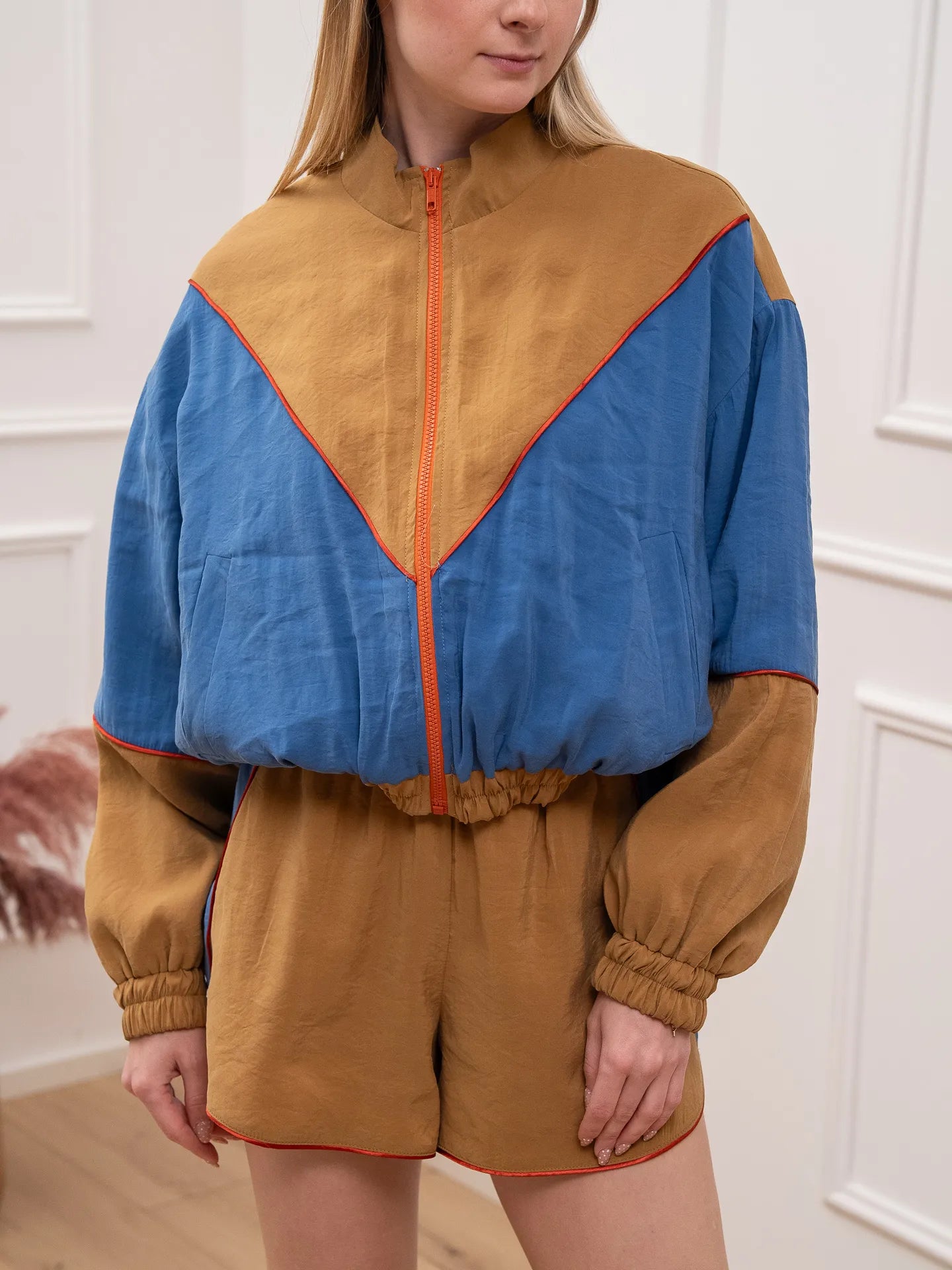 Bomber piping denim, camel e arancio - HaveOne
