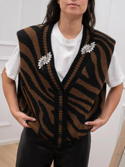 Gilet in maglia choco, nero con cabochon - Dixie