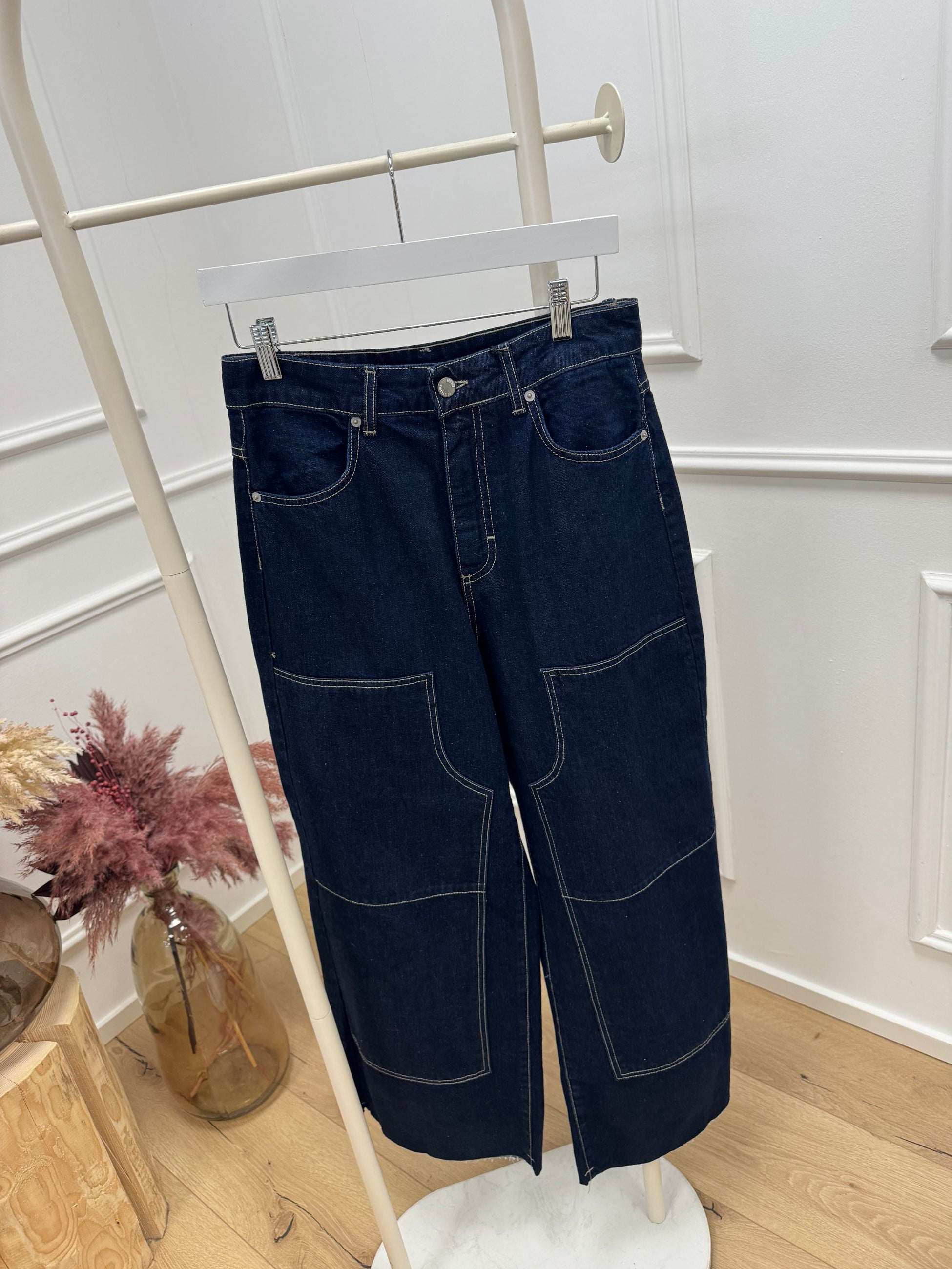 Jeans Giusy Western denim scuro cuciture bianche - Tensione In