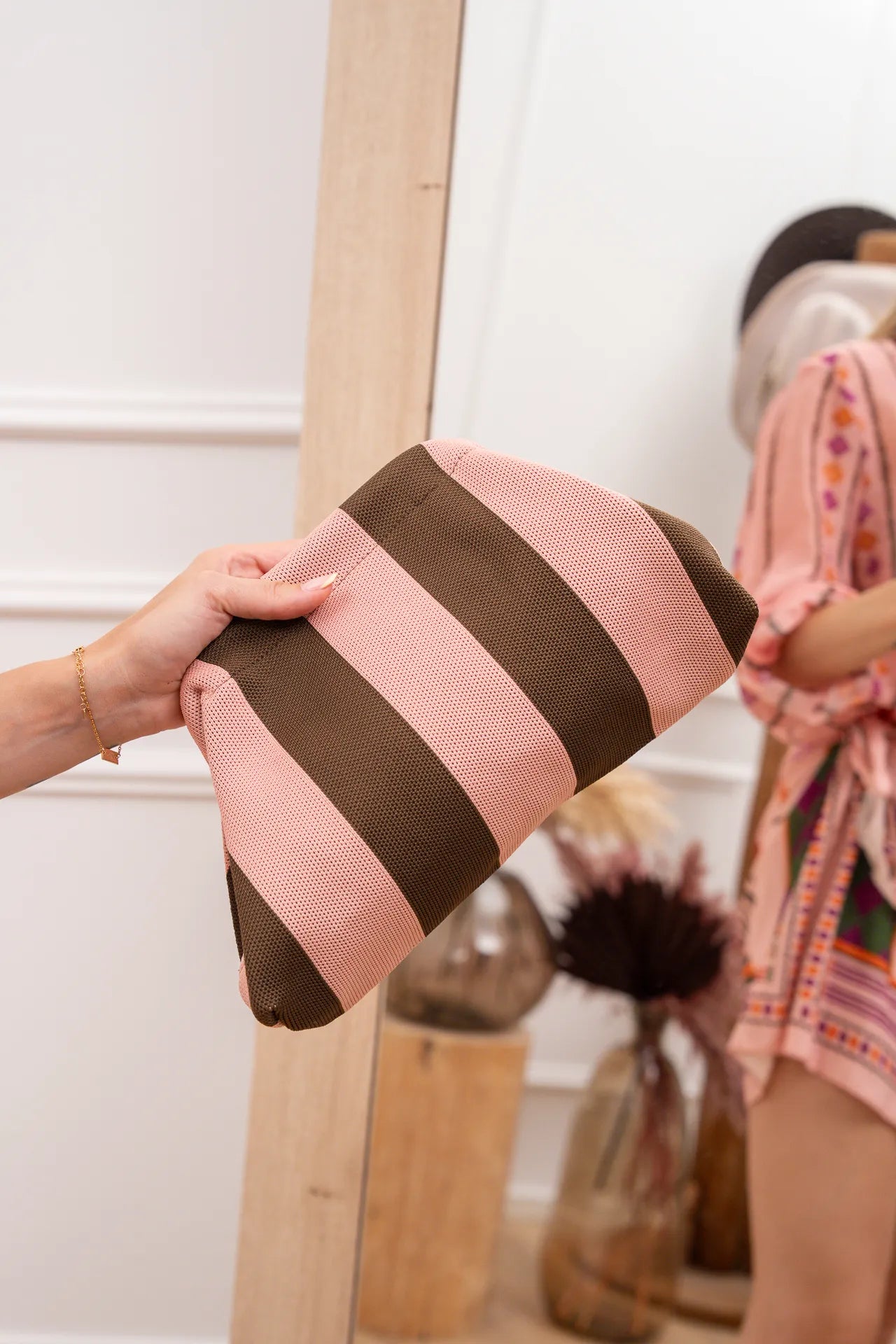 Borsa pouch New Stripe rosa e moro - Calibro Shop