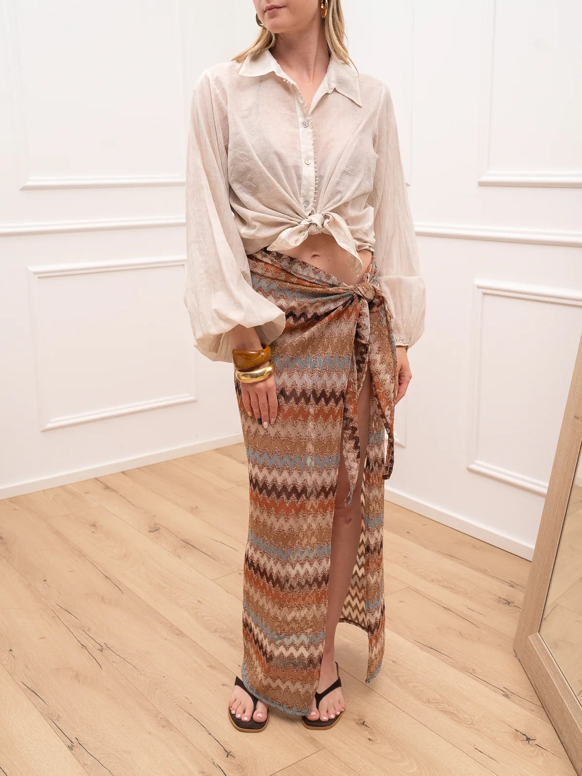 Camicia voile beige con passamaneria - HaveOne