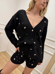 Cardigan nero con cabochon e bottoni - Vicolo