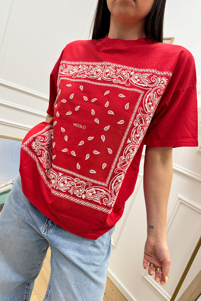 T shirt rossa stampa bandana in rilievo - Vicolo