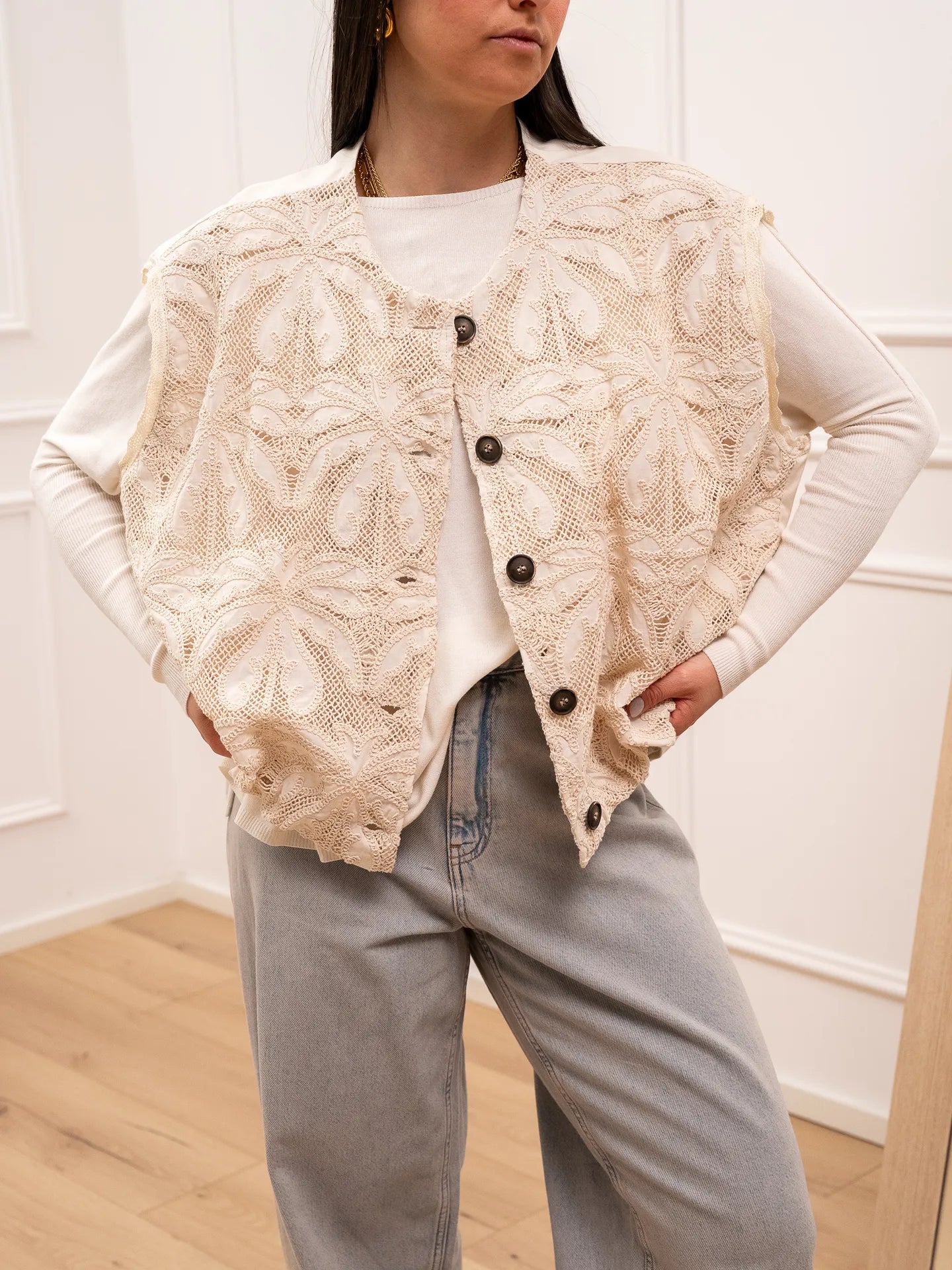 Gilet crochet riso elastico sul fondo - Philia Loft