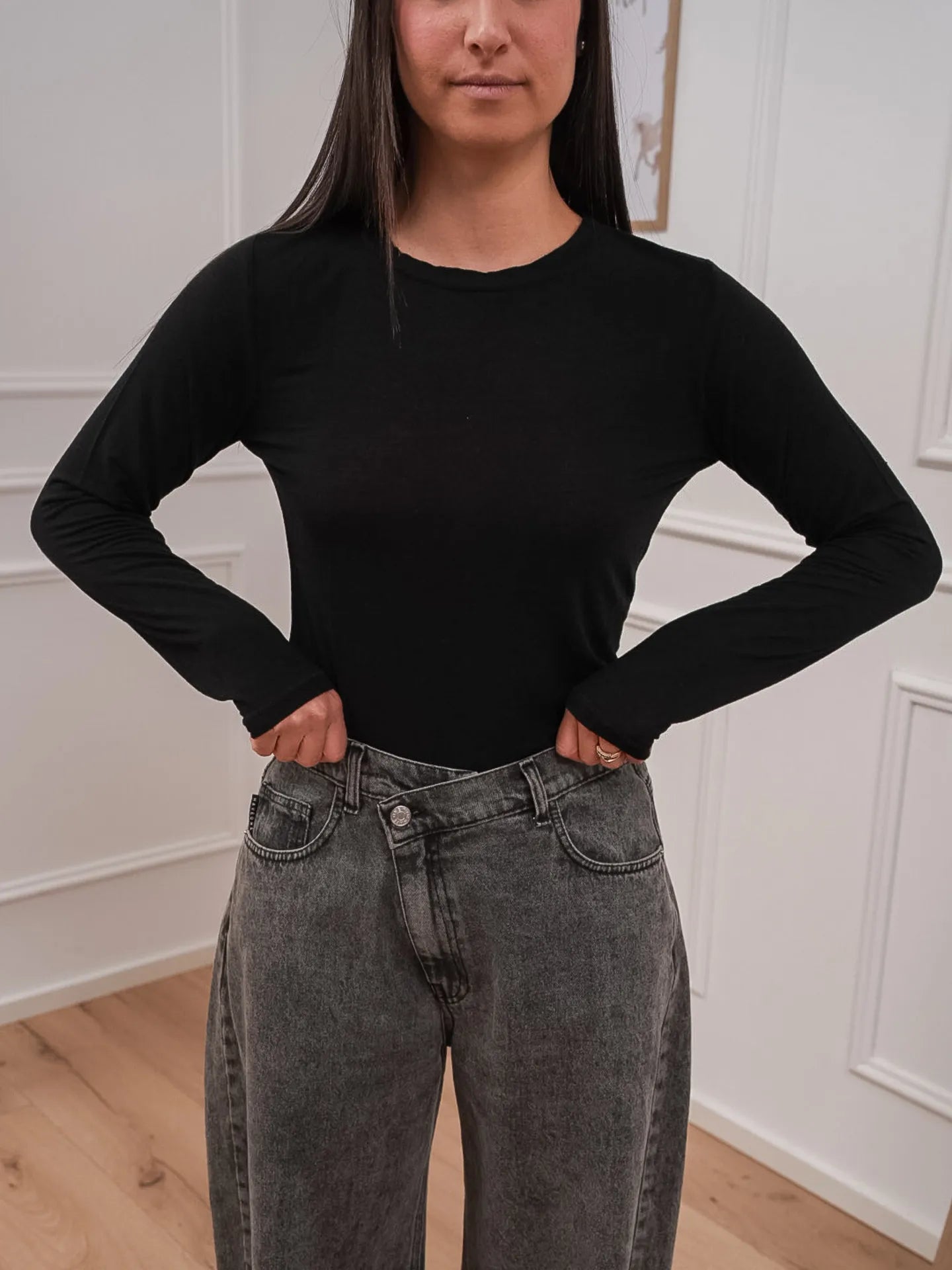 Maglia girocollo nera misto cashmere - HaveOne