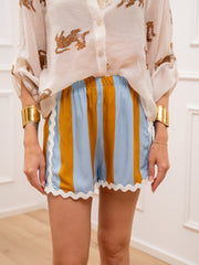 Shorts riga ocra, celeste bordi ondulati burro - HaveOne