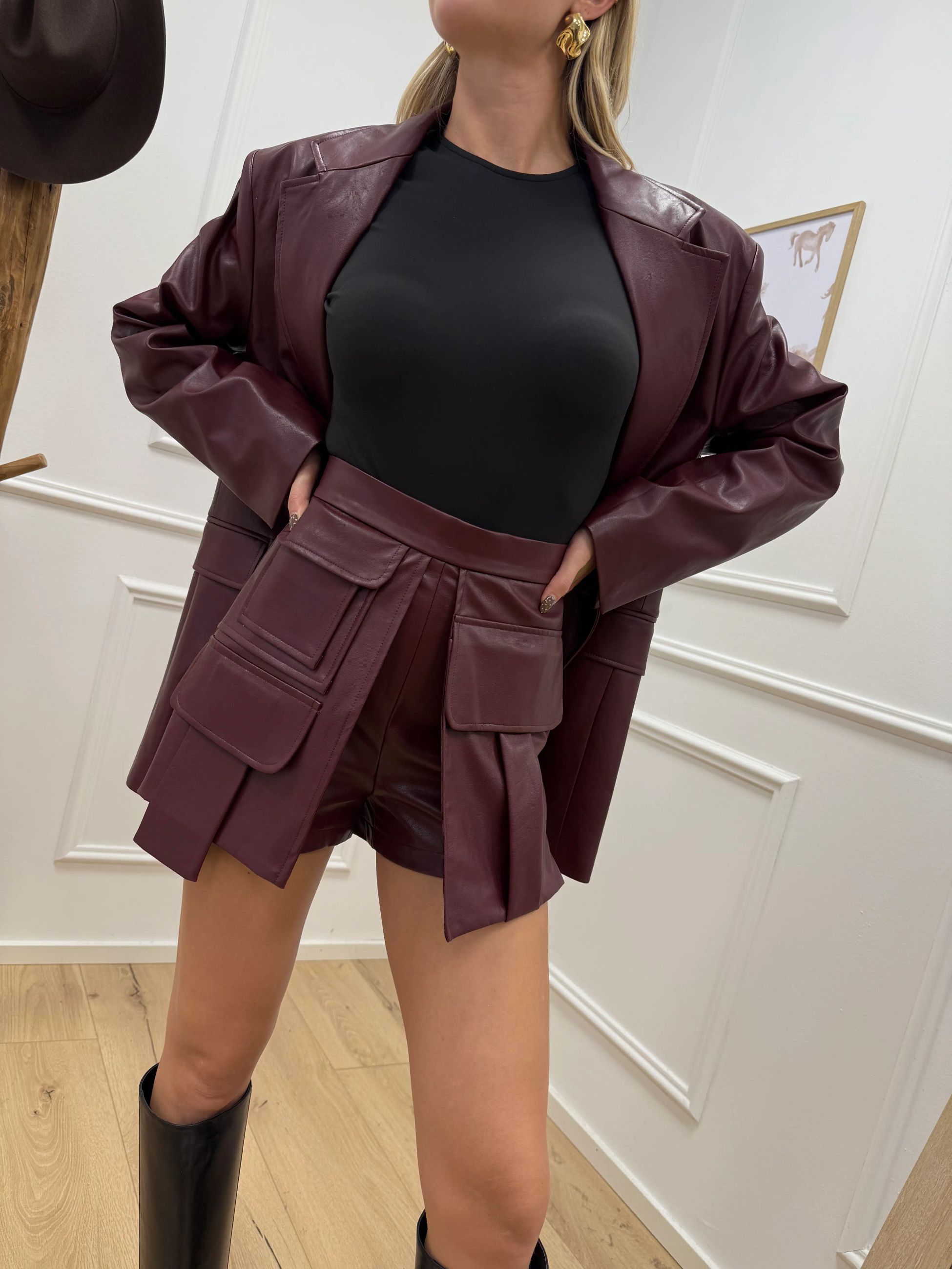 Shorts cargo in ecopelle bordeaux - Silence Limited