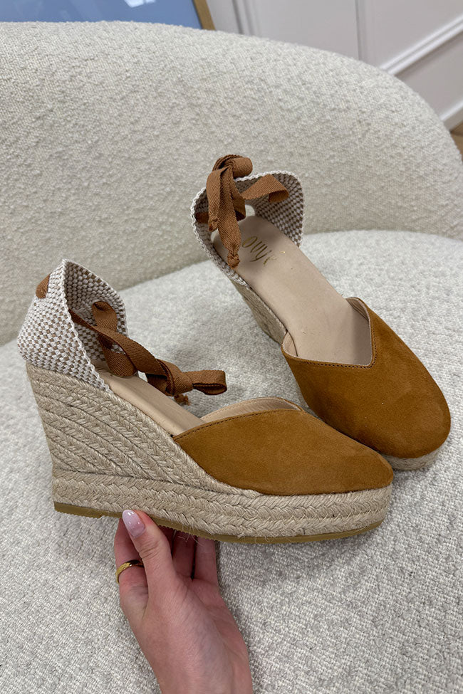 Espadrillas Tara con zeppa scamosciata cuoio - Ovyè