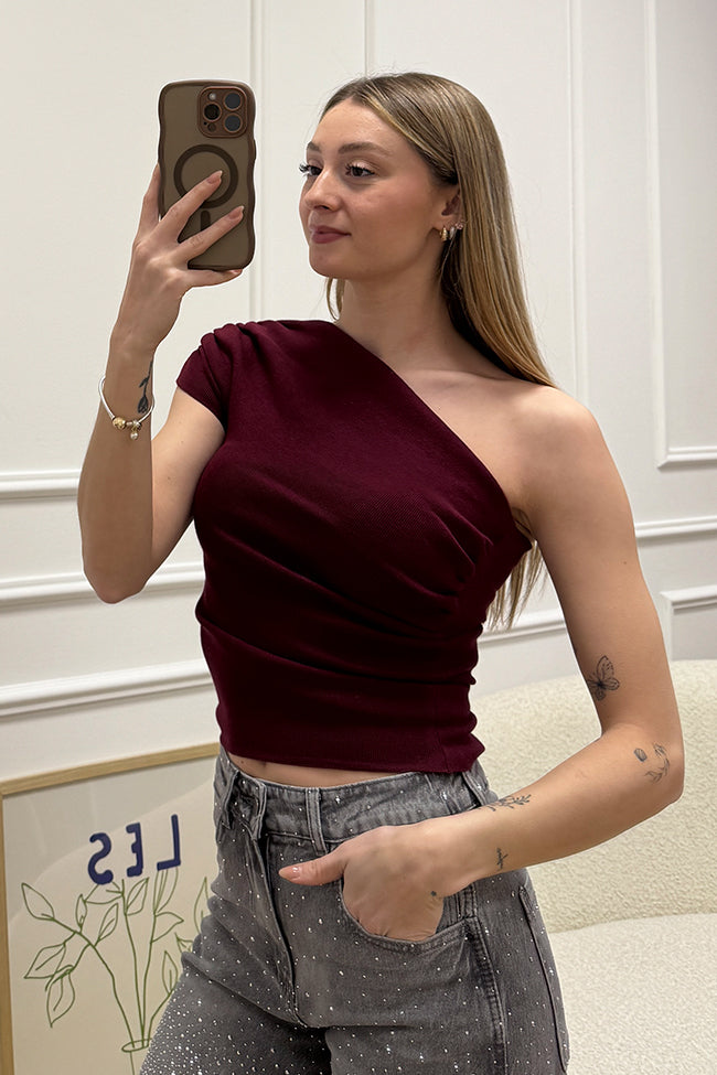 Maglia monospalla arricciata ribes - Kontatto