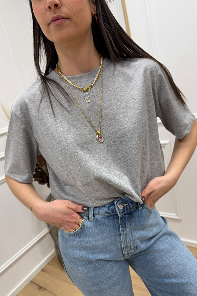 T shirt basic grigia a mezza manica - HaveOne