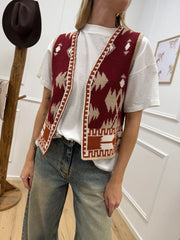 Gilet etnico in filo bordeaux, sabbia, ruggine - Vicolo