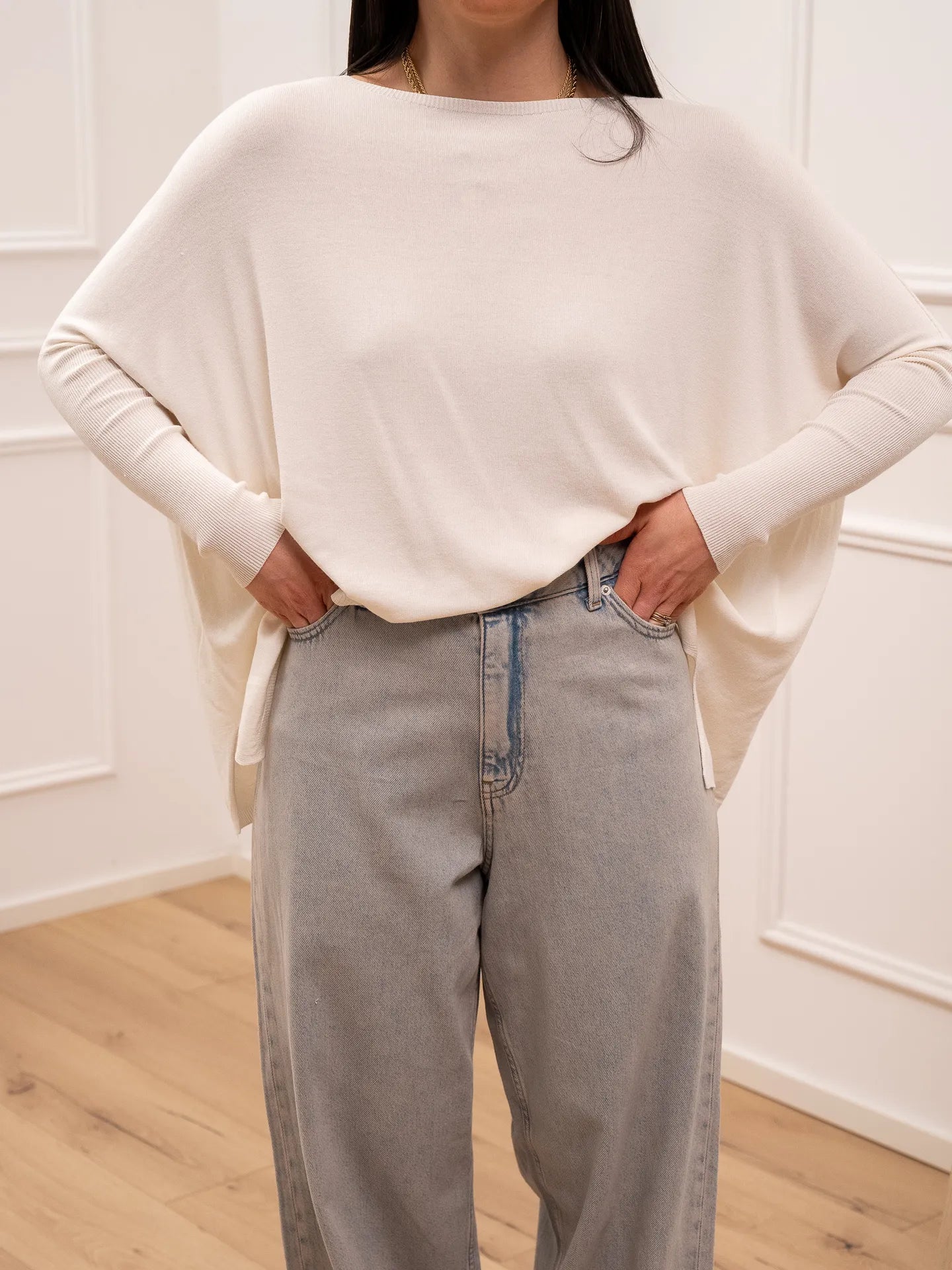 Maglia a scatoletta naturale manica pipistrello - Vicolo