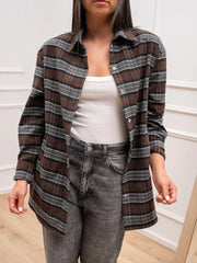 Maxi camicia check in flanella con spalla imbottita - Vicolo