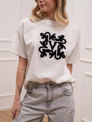 T shirt bianca logo bouclé nero - Vicolo