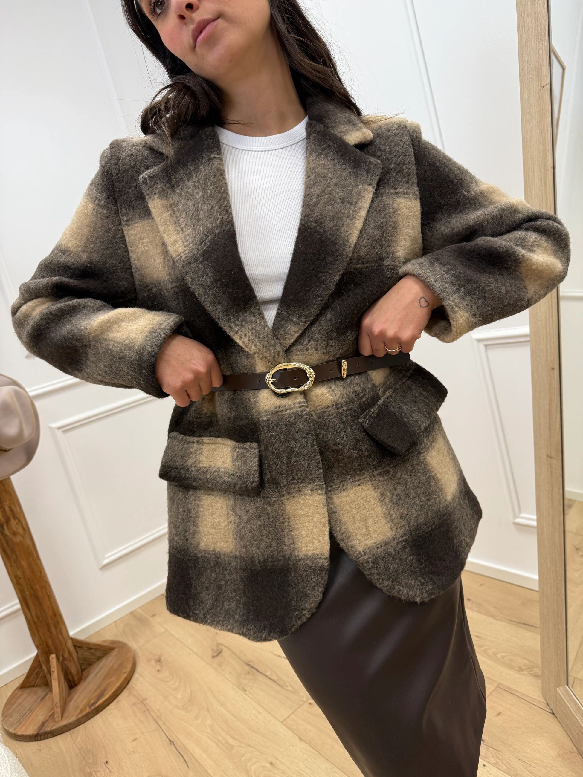 Giacca cappotto check moro e beige - HaveOne