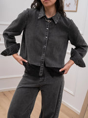 Camicia in denim grigio con pizzo sul fondo - Tensione In