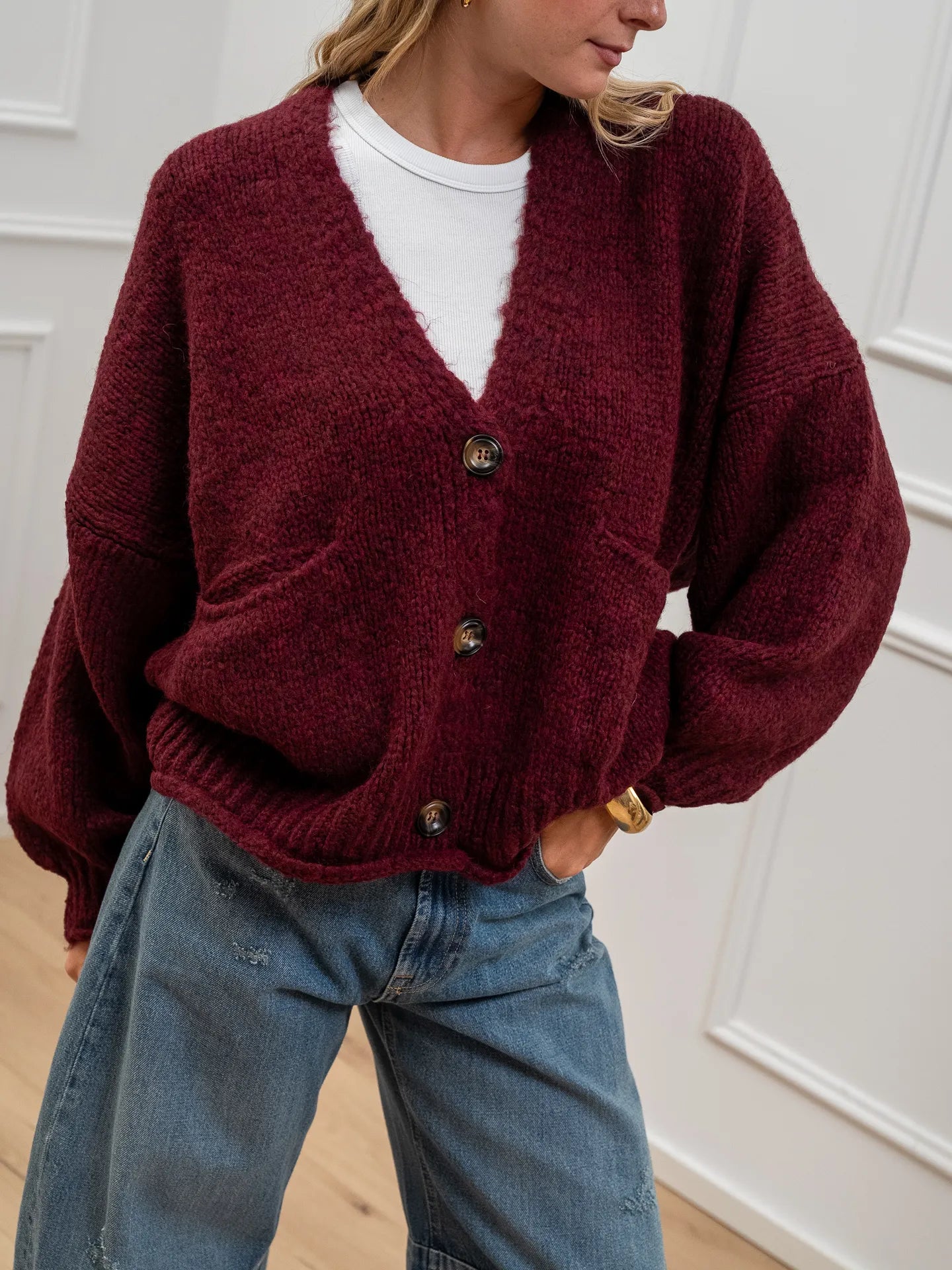 Cardigan vino a tre bottoni con taschine - HaveOne