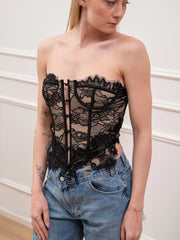 Corsetto in pizzo nude e nero con bottoncini - HaveOne