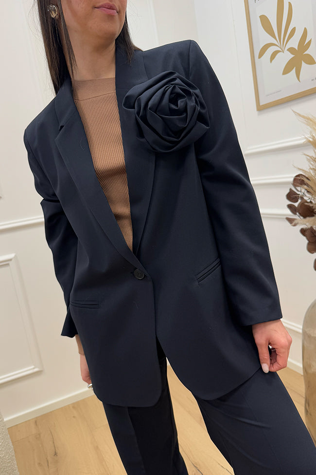 Giacca blu monopetto con spilla fiore - Vicolo