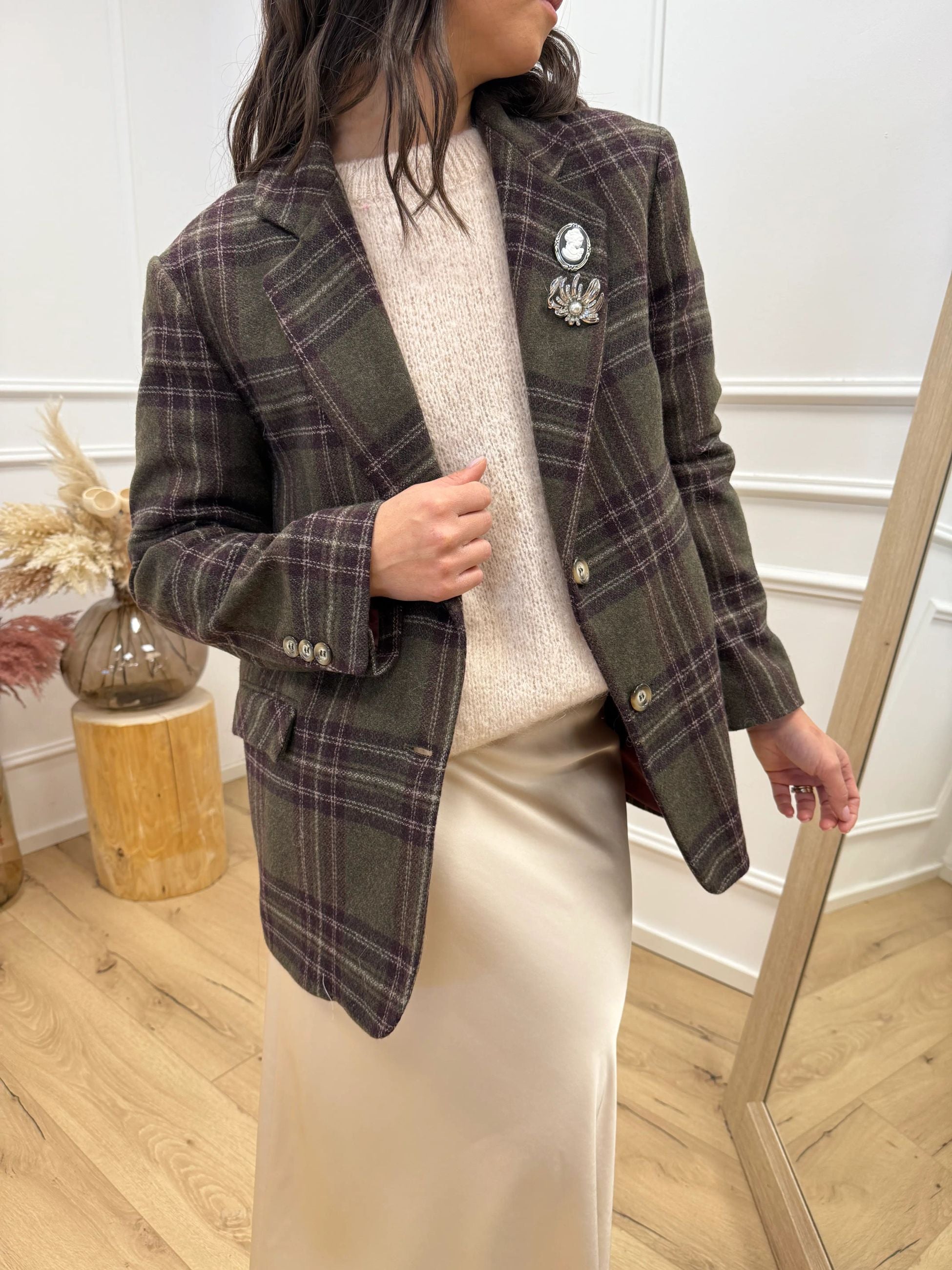 Giacca cappotto check verde in lana - Dixie