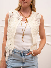 Gilet in filo crochet panna - Vicolo