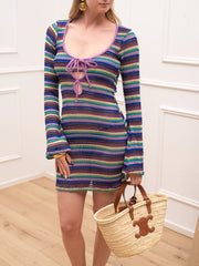 Vestito crochet fantasia a righe lilla - Me Fui