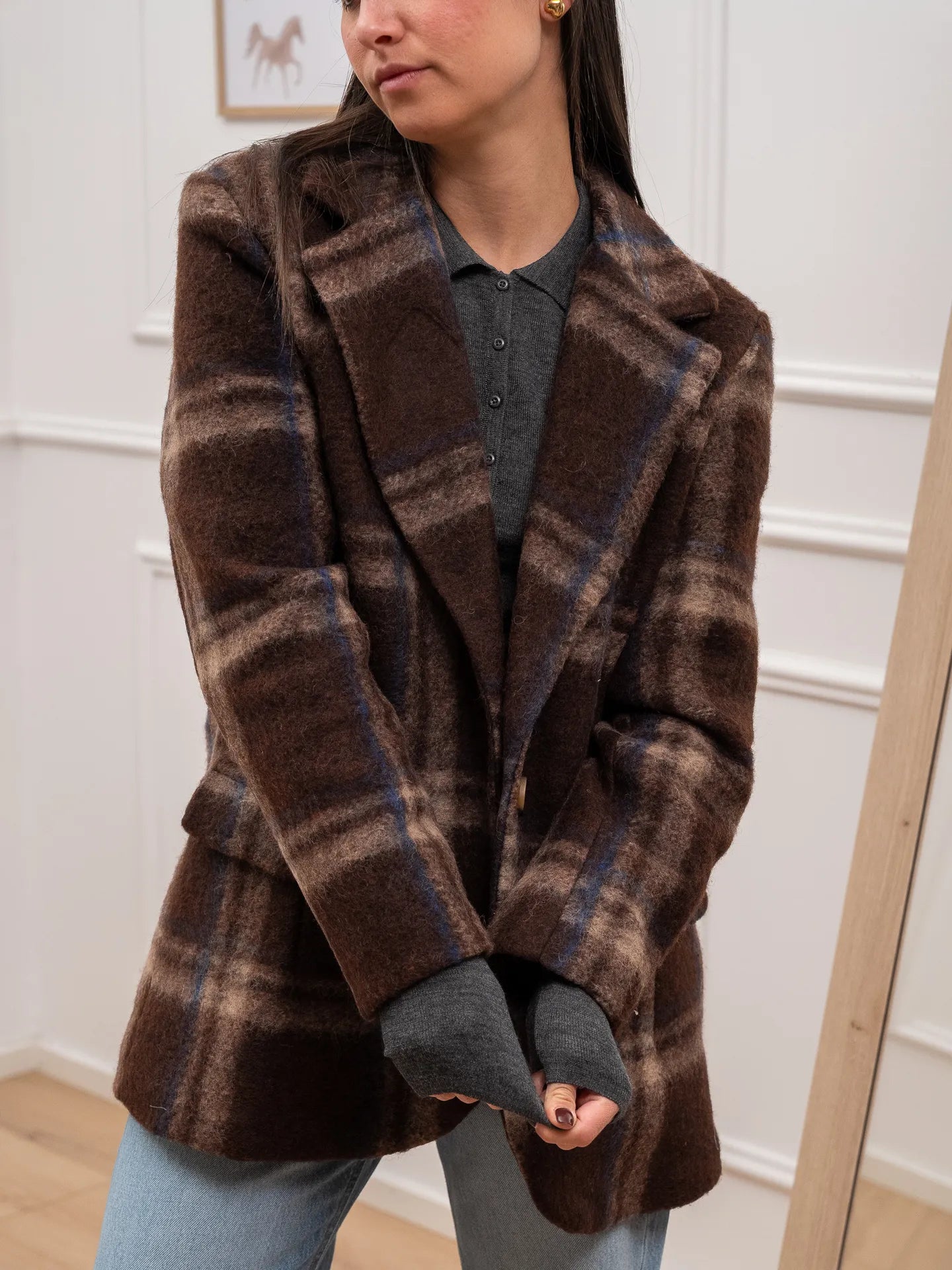 Giacca cappotto check moro e blu - HaveOne