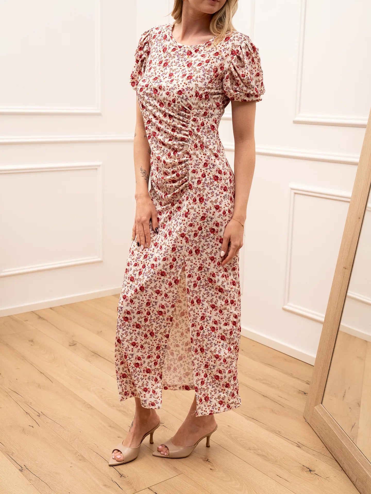 Vestito Bouquet lilla, rosso con arriccio laterale in jersey - Vicolo