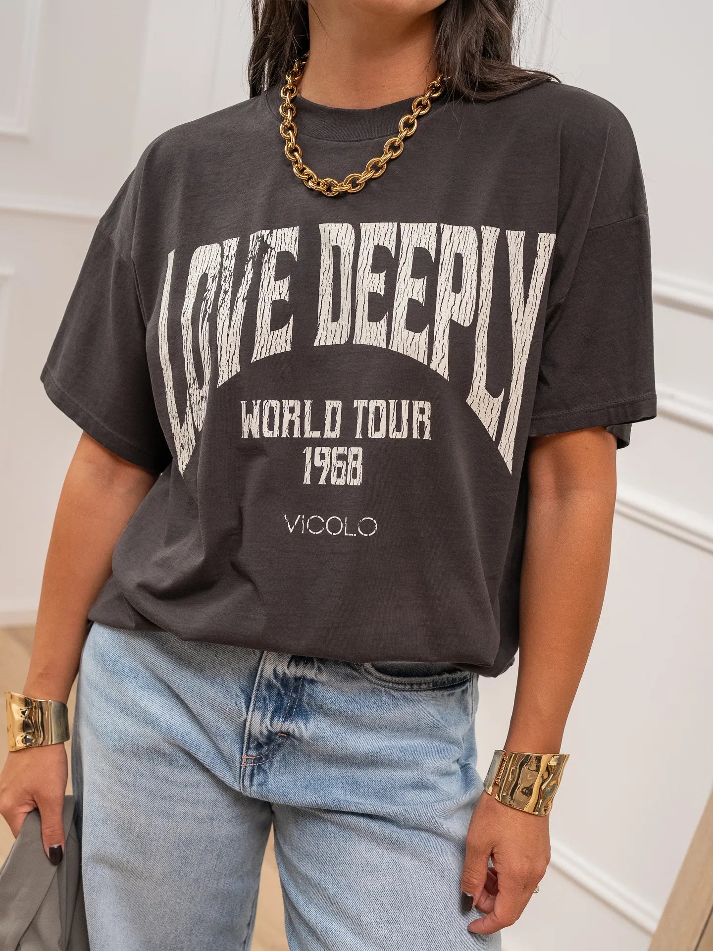 T shirt "Love deeply" grigia slavata - Vicolo