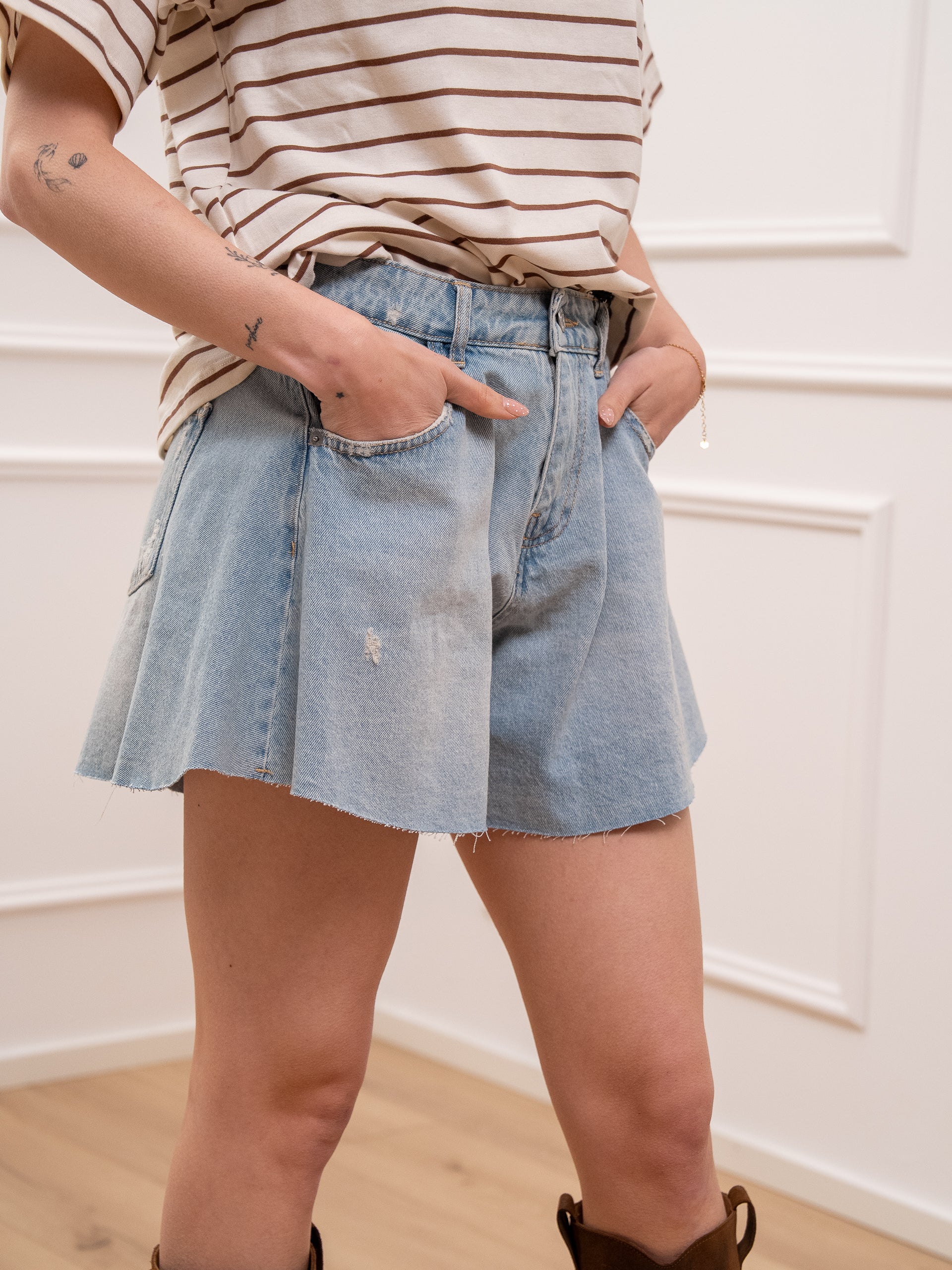 Shorts Ivy in denim a farfalla - HaveOne