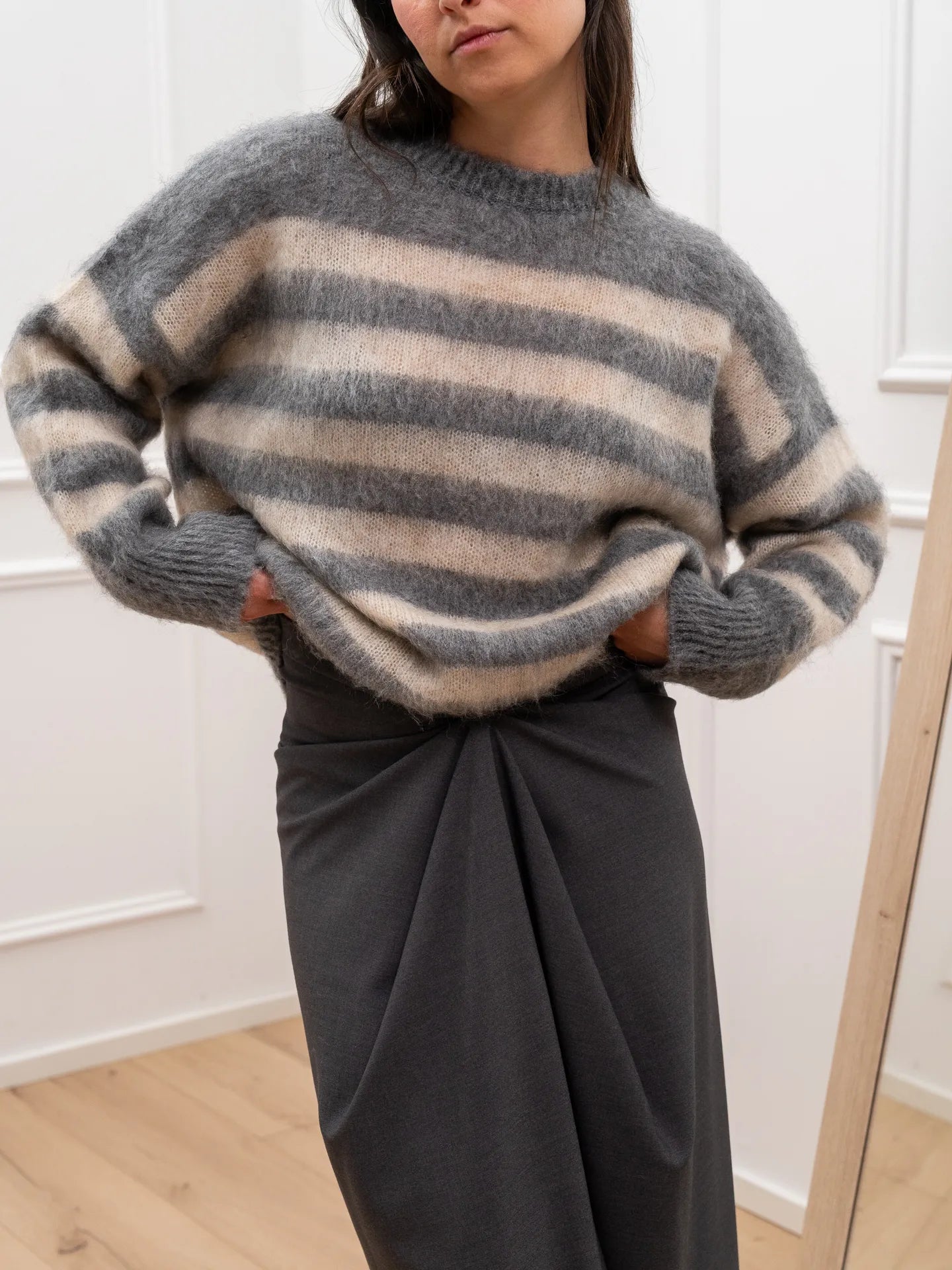 Maglia a righe grigio e beige misto mohair - Kontatto